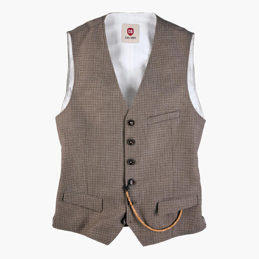 Gilet marron clair avec boutons sur fond blanc.