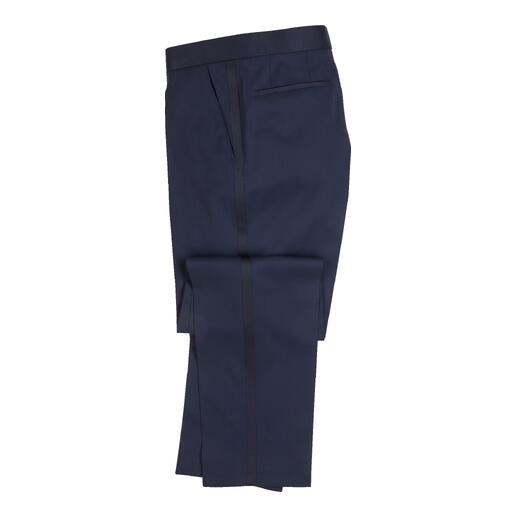 Pantalon de smoking marine en matériaux fins avec style classique.