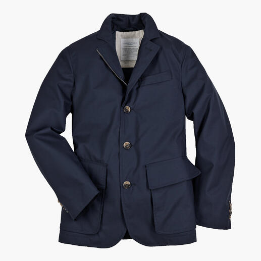 Veste Allwetter Lodenfrey en bleu marine, ouverte, avec de nombreux détails visibles