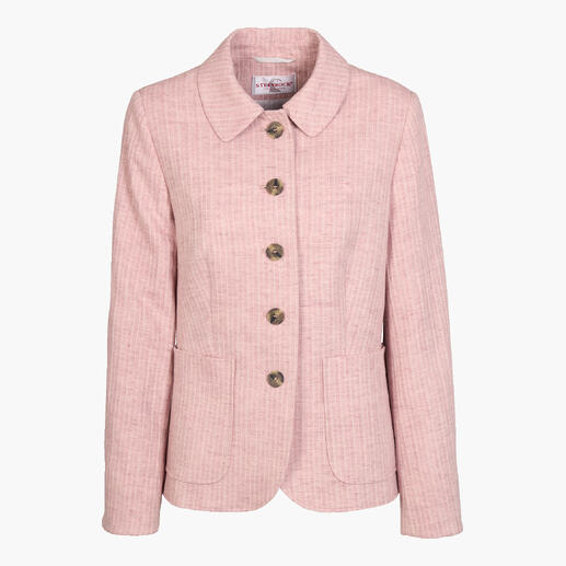 Gilet en coton-lin rose avec une fermeture à boutons à l'avant.
