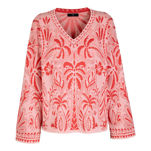 Pull en jacquard rose avec design floral et coupe ample