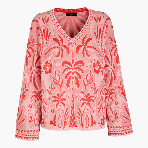 Pull en jacquard rose avec design floral et coupe ample