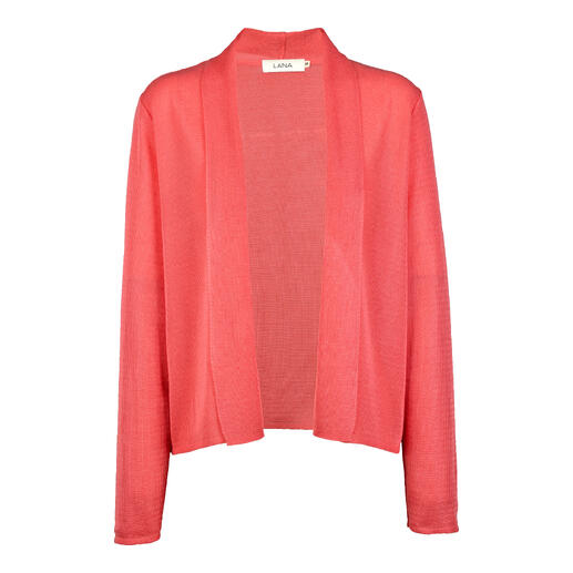 Cardigan en Tencel rose avec coupe ouverte et manches longues