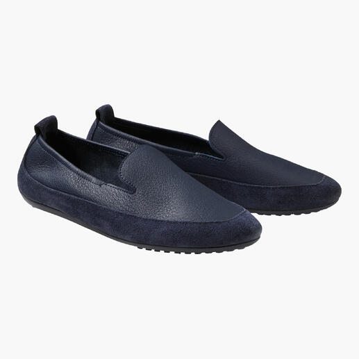 Mocassins confortables bleus en cuir, idéaux pour un usage quotidien.