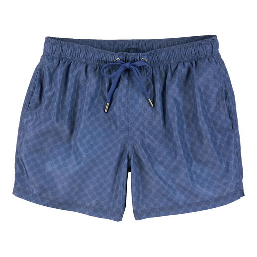 Shorts de bain en marine avec motif et cordon.