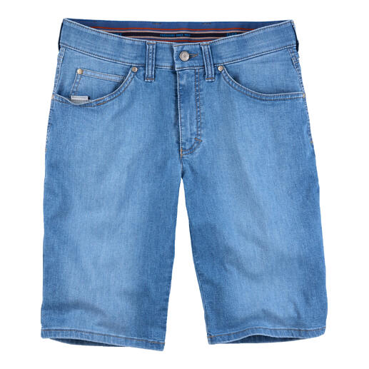 Shorts en jean Coolmax bleu, taille 48 sur fond blanc.