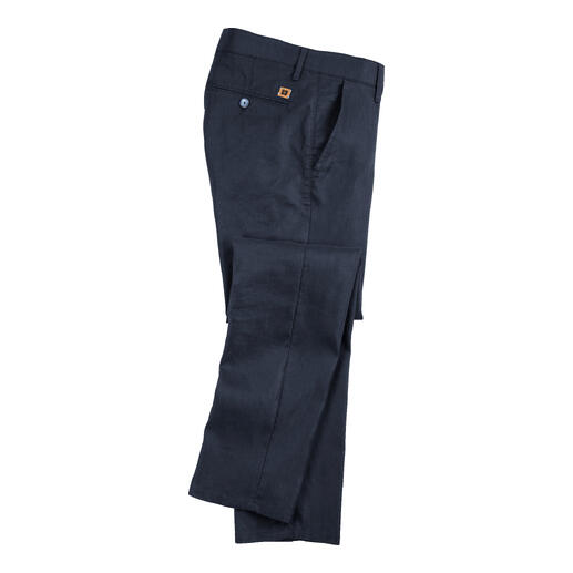 Pantalon en lin Coolmax bleu en taille 48 avec coupe confortable et matériau respirant.
