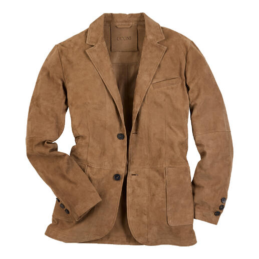Blazer en cuir lavable en taupe, vue de devant