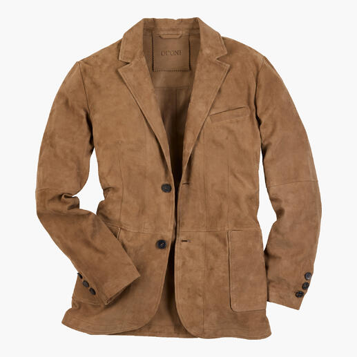 Blazer en cuir lavable en taupe, vue de devant