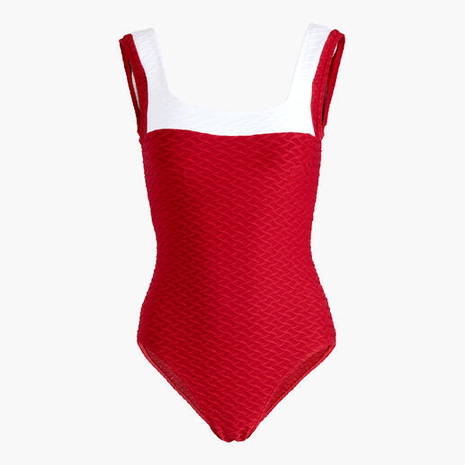 Maillot de bain rouge avec tissu texturé, taille 36.