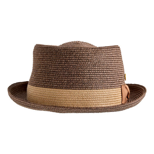 Chapeau pork pie marron de Mayser avec large bord.
