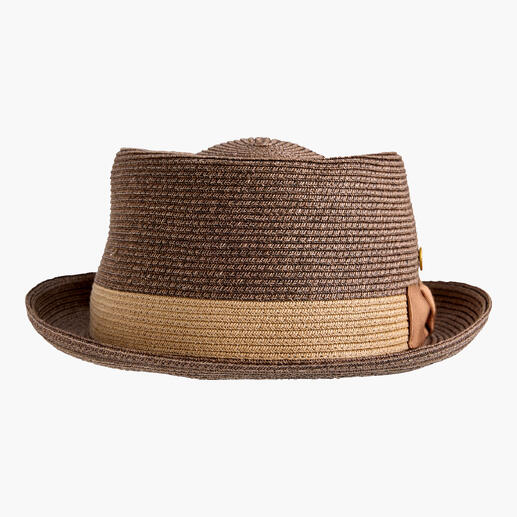 Chapeau pork pie marron de Mayser avec large bord.