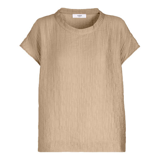 Blouse fluide en couleur sable, en tissu doux et à manches courtes, taille 34.