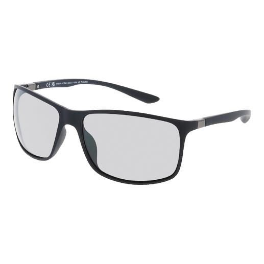 Lunettes de soleil noires Swisseg avec verres gris, vue latérale.