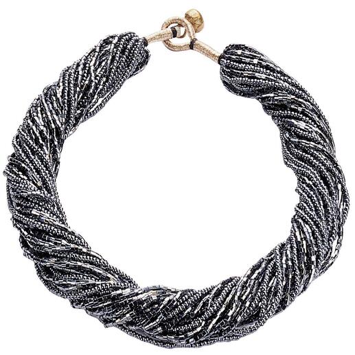 Collier Népal en anthracite avec des fils textiles tressés