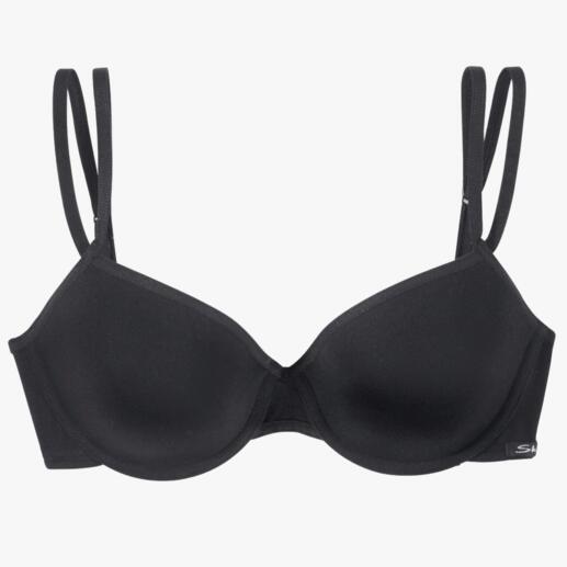 Soutien-gorge noir avec armatures sur fond blanc.