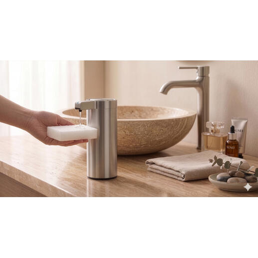 Distributeur de savon design avec capteur attrayant pour lavabo dans un style moderne
