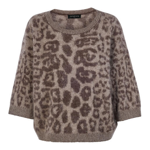 Pull en cachemire brossé avec un motif léopard marron et beige