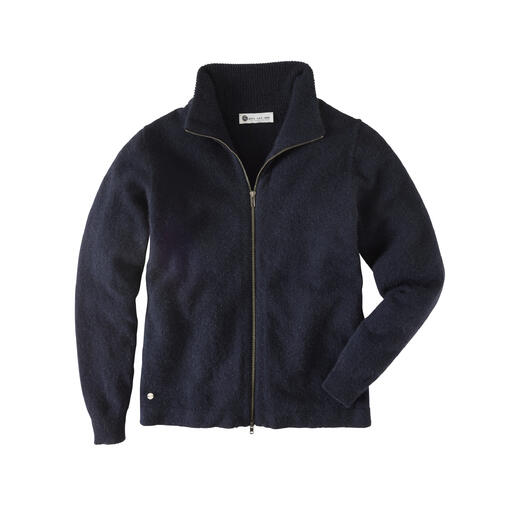Cardigan zippé pos•sei•mo bleu marine sur fond blanc