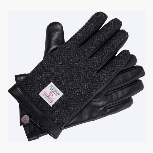 Gant Harris Tweed noir avec détails en cuir sur fond blanc