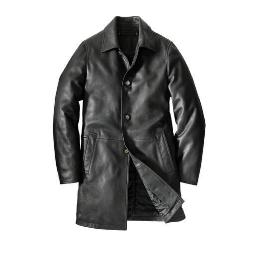 Manteau court en cuir de cerf noir avec boutons et poches