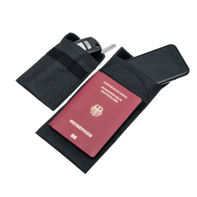 Etui écran smartphone Pochette anti-radiation pour smartphone noire avec passeport et smartphone