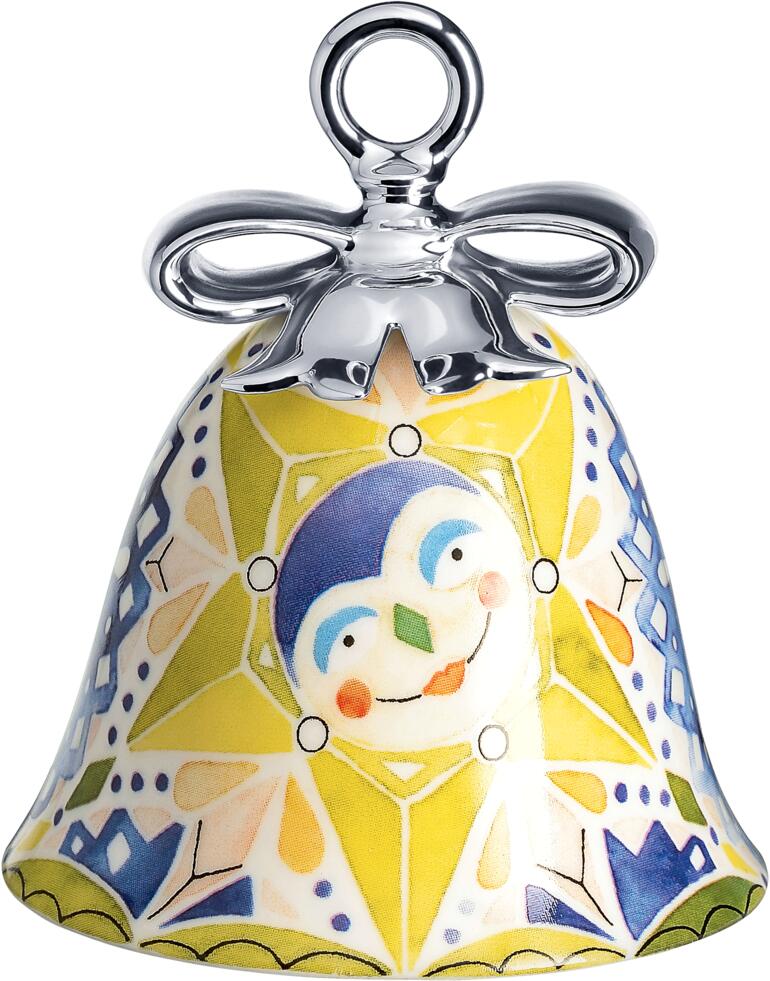 Cloche de Noël Alessi avec motif d'étoile en couleurs vives.