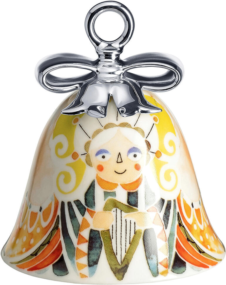 « Ange » Cloche de Noël Alessi avec motif d'ange, décorée en couleurs.