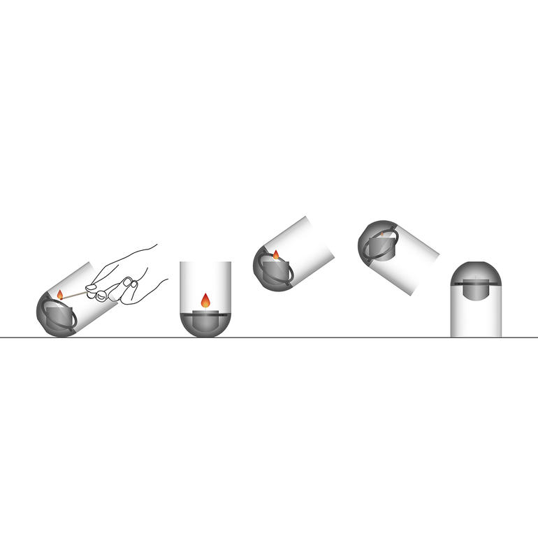 Retourner simplement à 180° et la flamme est étouffée. Instructions pour utiliser la lanterne Gravity Candle