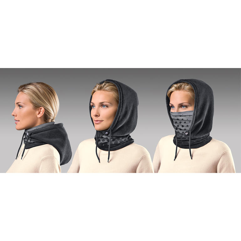 Buff® Polartec®-sweat à capuche, modèle montré sous trois angles différents.