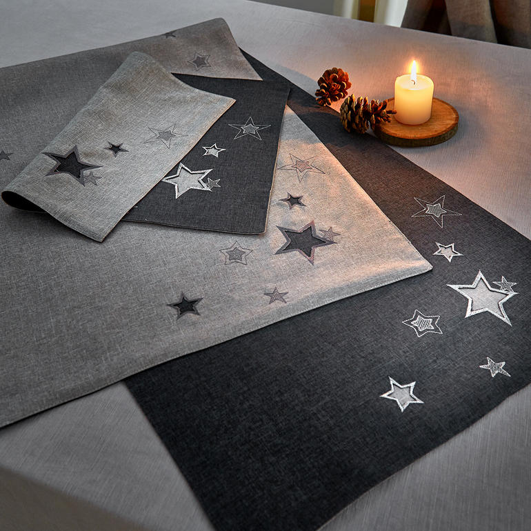 Gris/Anthracite Sets de table gris-anthracite avec motifs d'étoiles