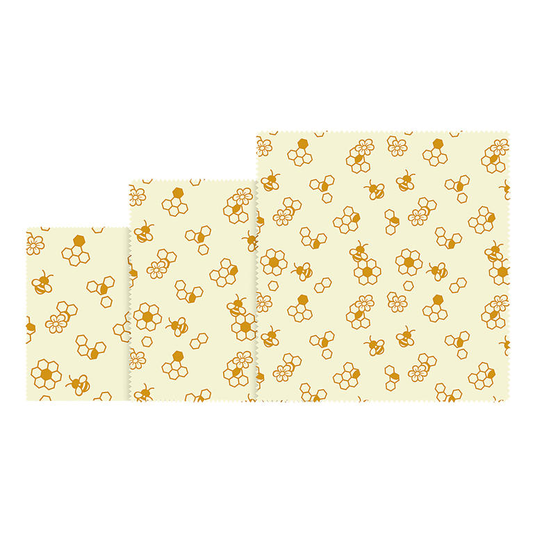 Tissus enduits de cire d’abeille, lot de 3 pièces ou rouleau Trois lingettes en cire d'abeille avec un motif floral de différentes tailles