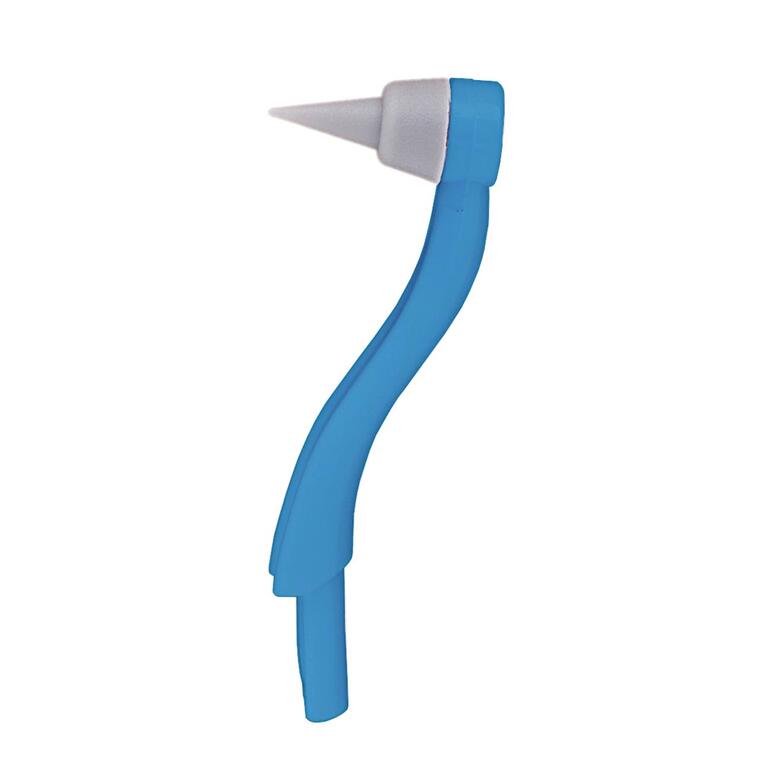 Nettoyeur dentaire bleu avec une tête pointue.
