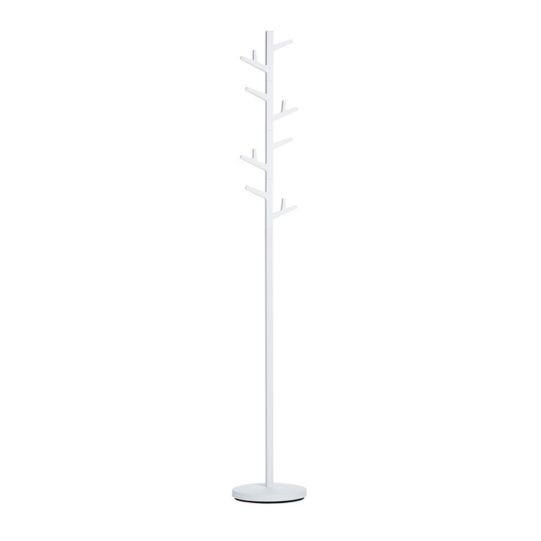 Patères pivotantes modulables : à plat de part et d’autre – ou tout autour. Portemanteau au design de branches, blanc, sur fond blanc