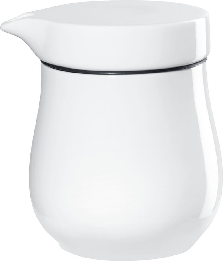 Saucière thermique unique, carafe blanche avec un large bec verseur.