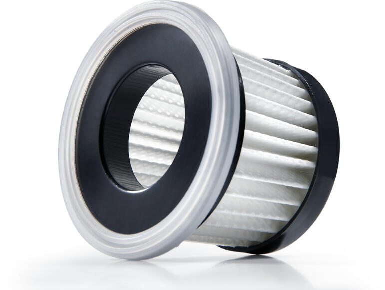 Filtre HEPA de rechange pour un aspirateur hygiénique sur fond blanc.