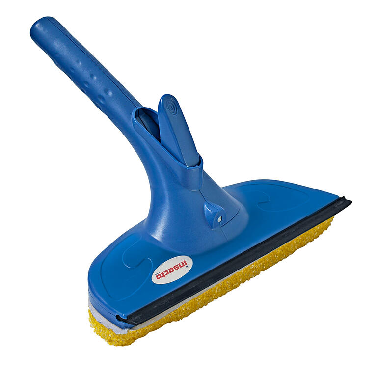 Raclette à insectes insecto Insecto laveur à pulvérisation bleu avec éponge jaune pour le nettoyage.