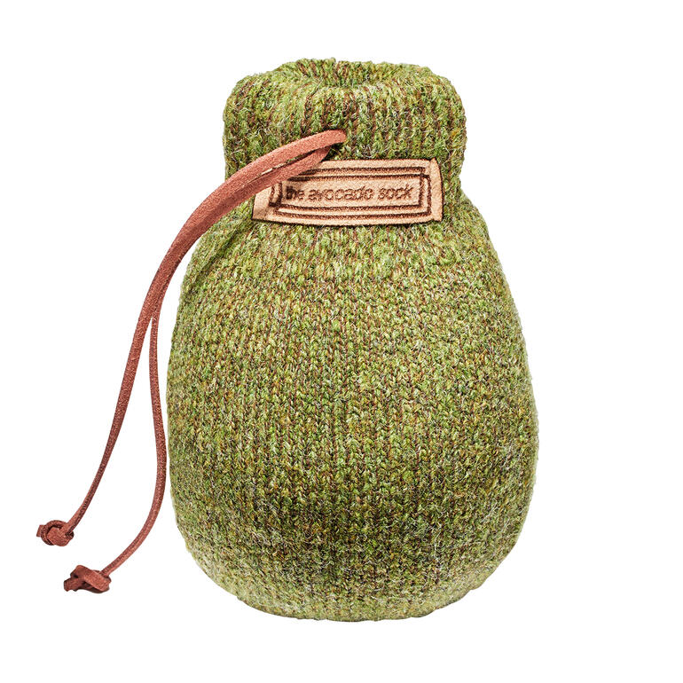 Chaussette à avocat Avocado Sock® Avocado Sock® en tricot vert avec cordon de serrage.
