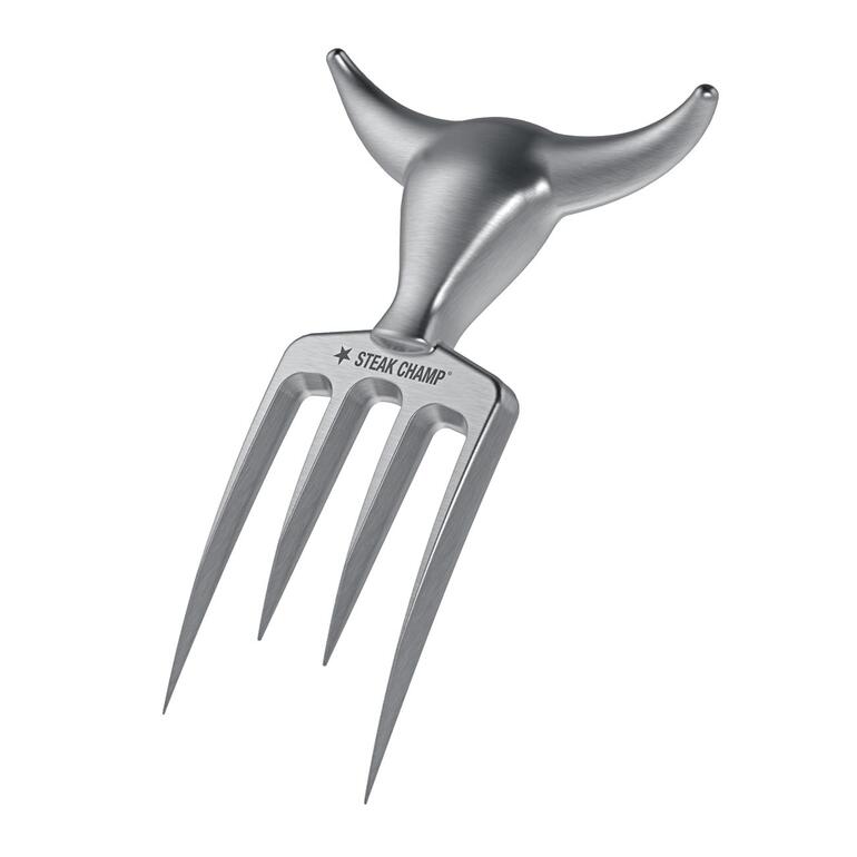 Fourchette en acier Bull Fork avec trois dents sur fond blanc.