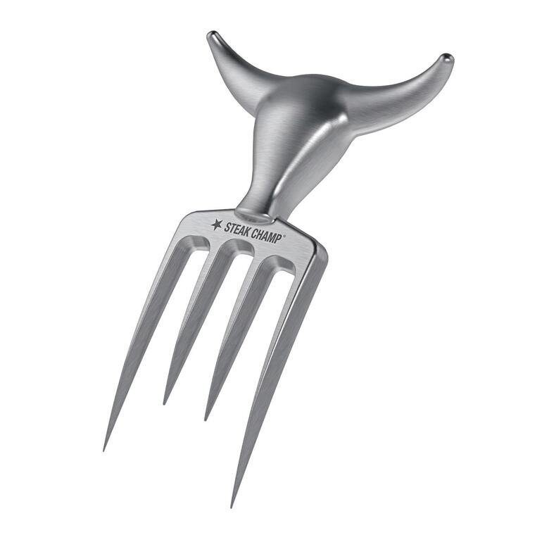 Fourchette en acier Bull Fork avec trois dents sur fond blanc.