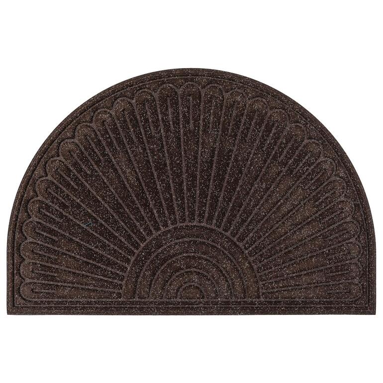 Marron, Demi-lune, 60 x 90 cm Tapis semi-circulaire en caoutchouc recyclé, brun, design élégant pour l'entrée.