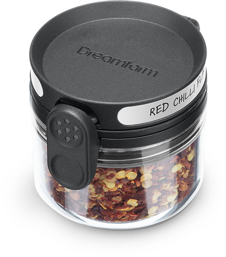 Pots à épices Orlid, lot de 3 pièces Un pot d'épices Orlid avec des flocons de piment séchés sur un fond blanc.