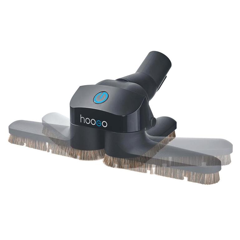 Aspirateur flexible avec brosses mobiles sur fond clair.