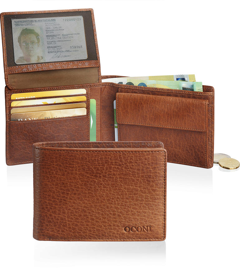 Portefeuille pour hommes OCONI en cuir de bison avec emplacements pour cartes et pièces