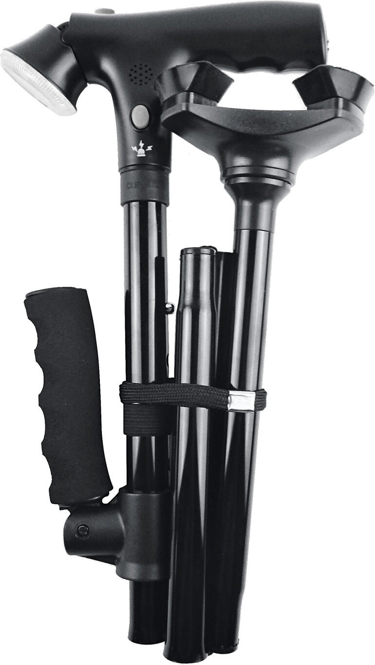 Aide à la marche et au levé Clever Cane Clever Cane aide à la marche et au levé, pliée pour le rangement.