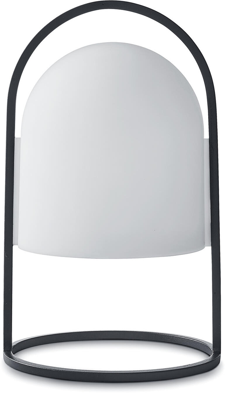 Petite lanterne solaire en noir et blanc, de forme cylindrique.