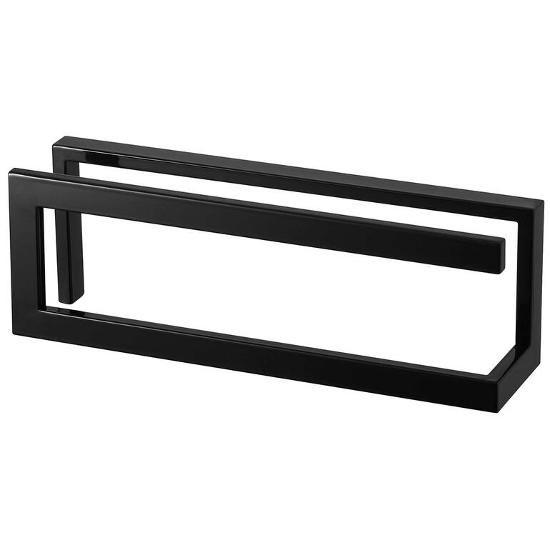 Étagère à chaussures noire au design moderne, sans chaussures dessus.