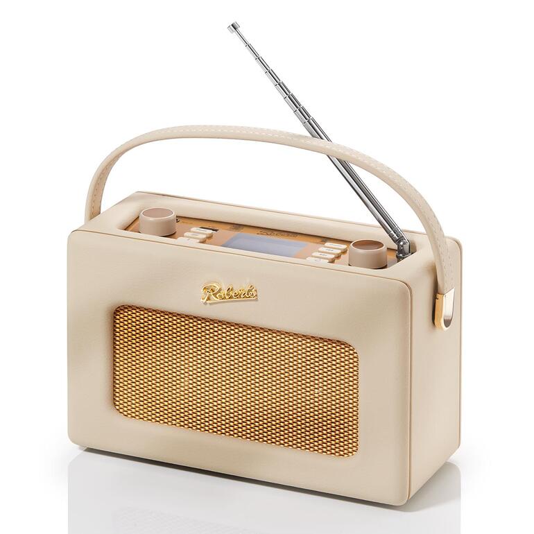 Pastel Cream Radio Roberts Revival iStream 3L en crème pastel sur une table.