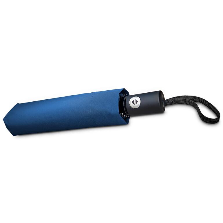 Parapluie Smart Fold Paraplu pliable intelligent replié en bleu foncé.