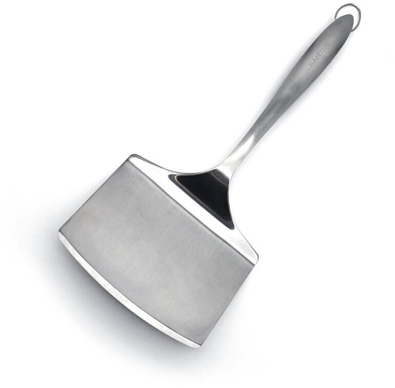 Qualité durable en acier inox solide. Spatule XXL en acier inoxydable sur fond blanc.